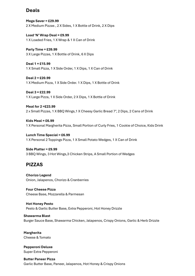 Caprinos Pizza Dereham Photo Menu 3