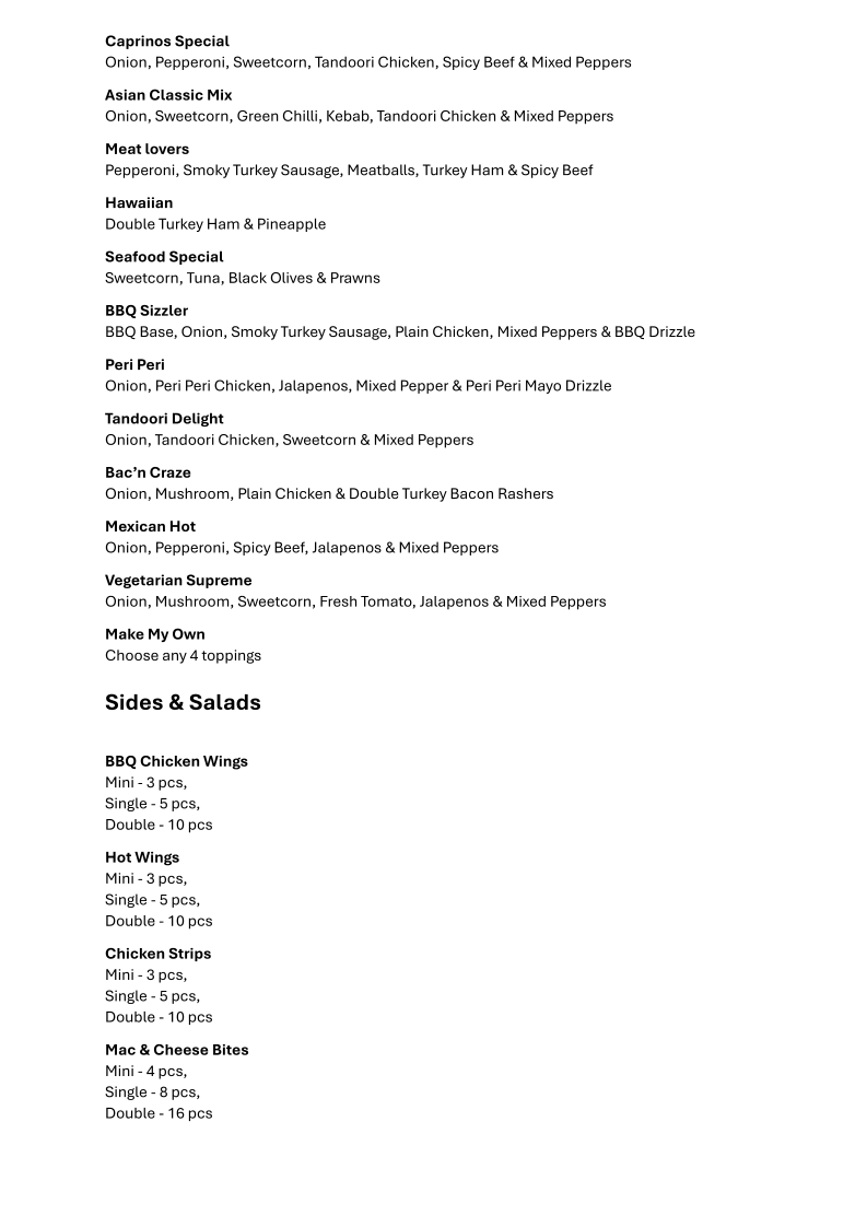 Caprinos Pizza Dereham Photo Menu 6