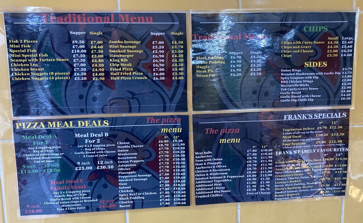 Franks Fish Chips & Pizza Place Photo Menu 1