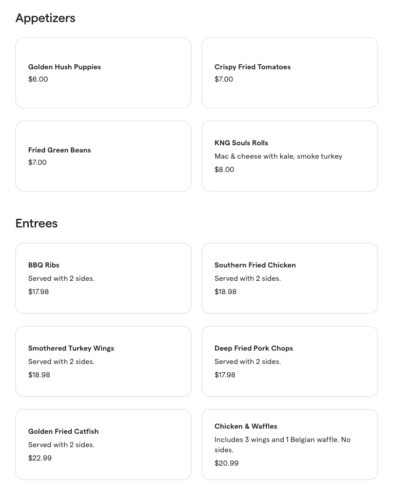 KnG Soul Food Photo Menu 2