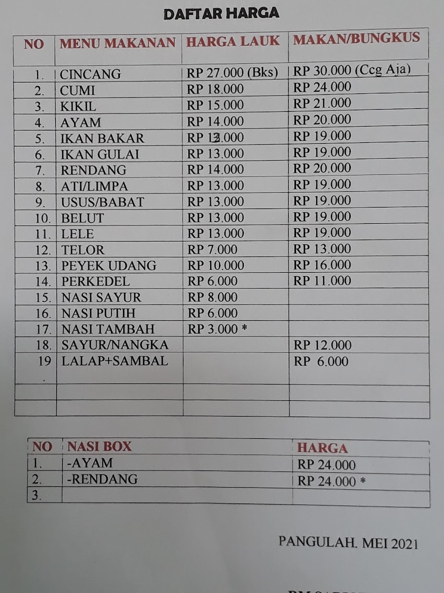 Rumah Makan Sari Nikmat 1 Photo Menu 1