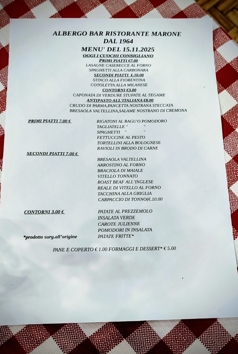 Albergo Ristorante Marone Photo Menu 1