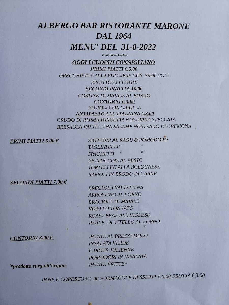 Albergo Ristorante Marone Photo Menu 2