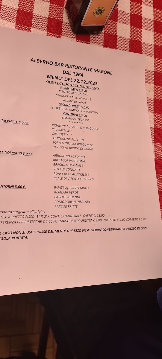Albergo Ristorante Marone Photo Menu 5