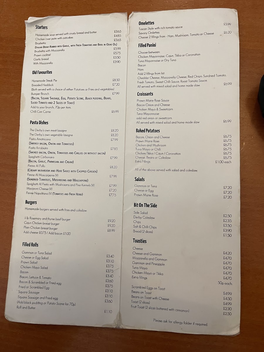 The Derby Cafe Photo Menu 1