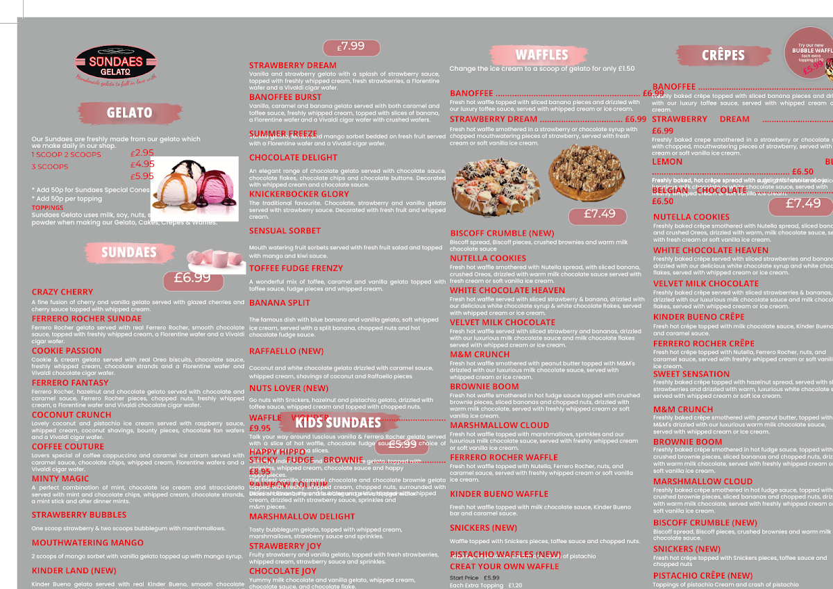 Sundaes Gelato Gloucester Photo Menu 2