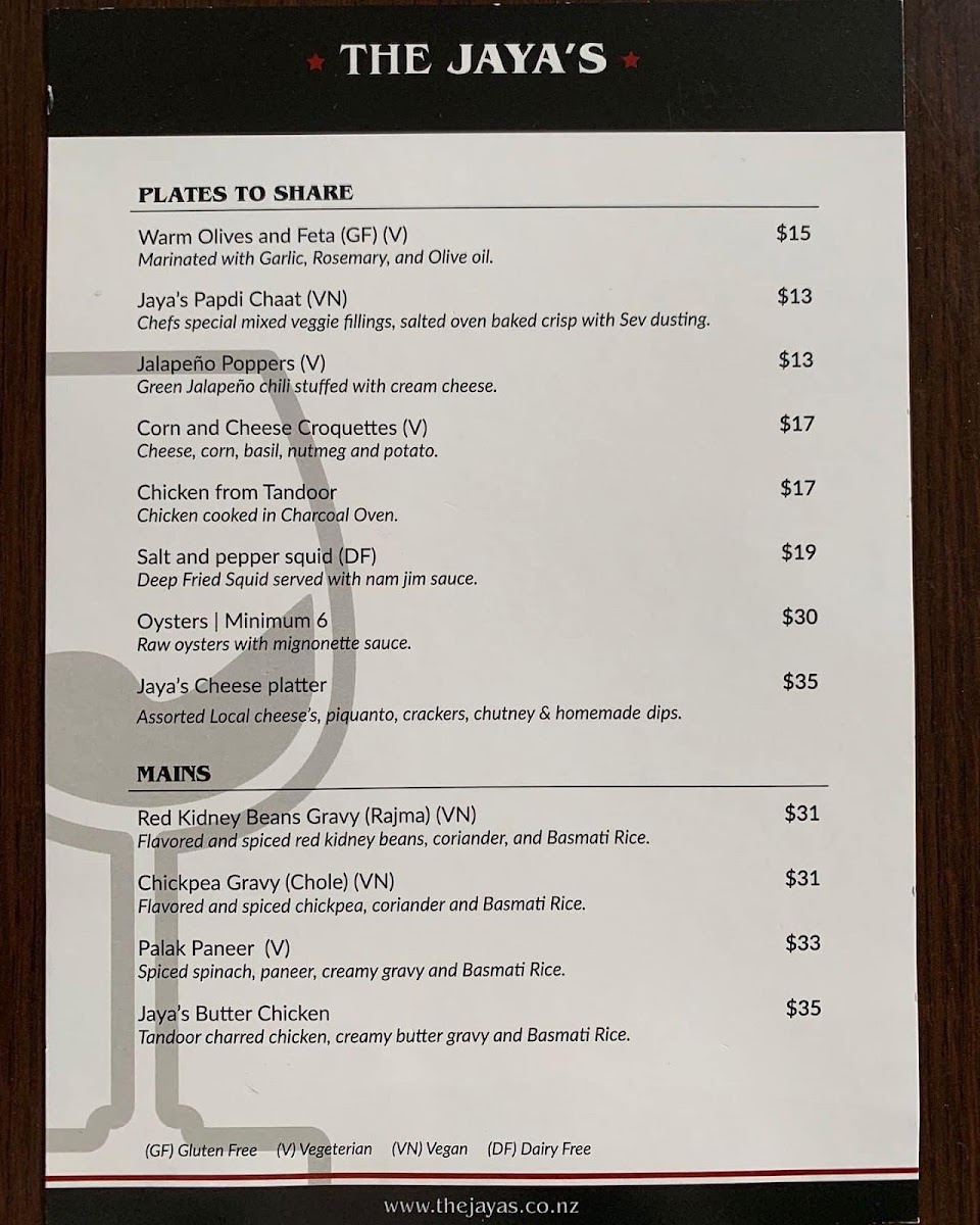 The Jayas Wine Bar Photo Menu 1
