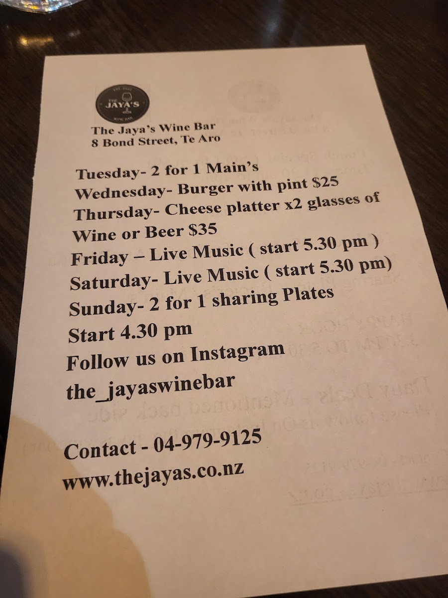 The Jayas Wine Bar Photo Menu 3