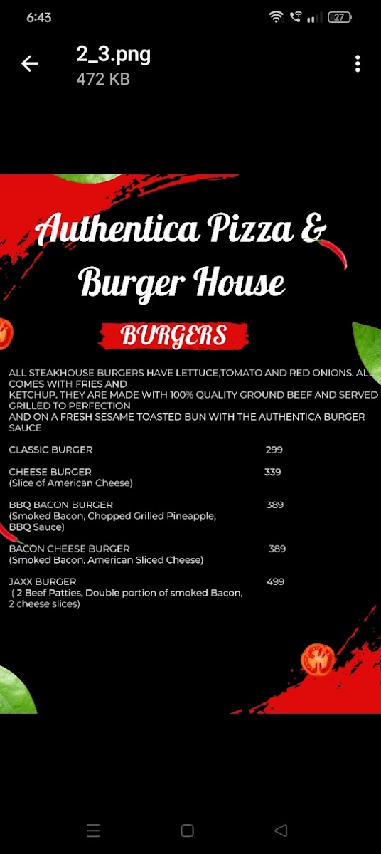 Authentica Pizza and Burger House Photo Menu 2