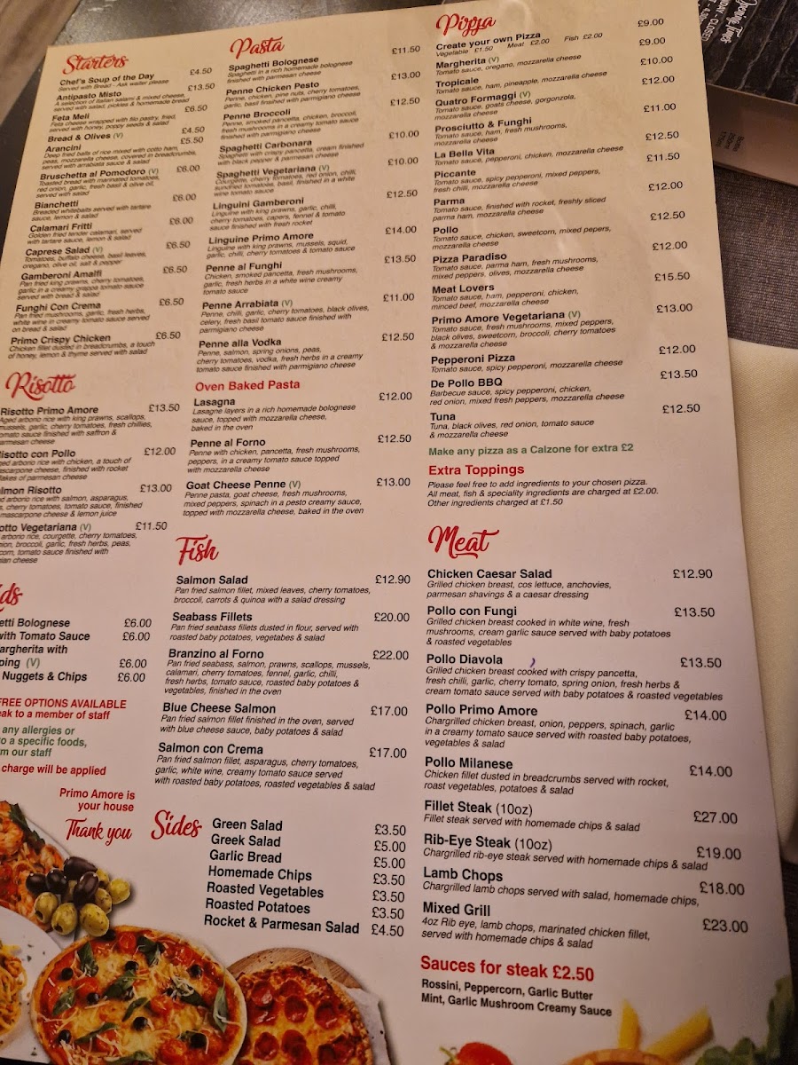Primo Amore Italian Restaurant Mold Photo Menu 1