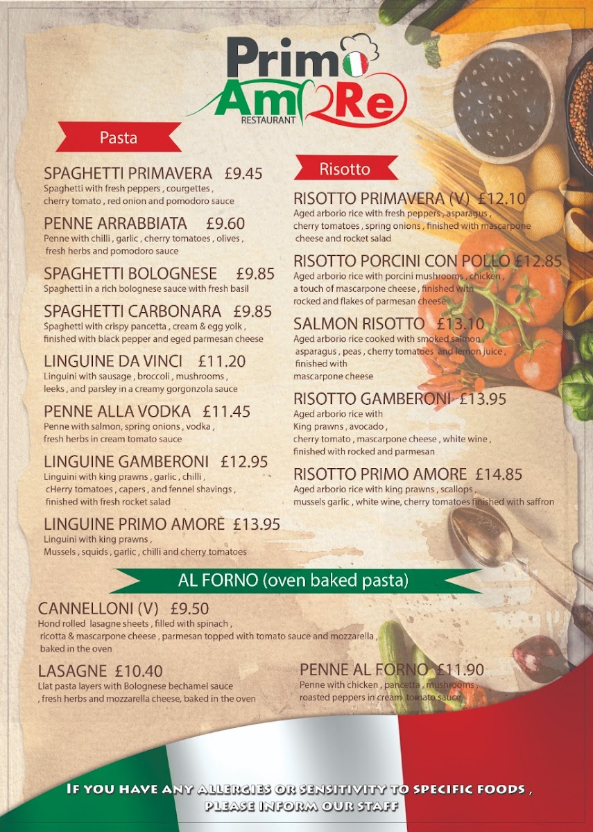 Primo Amore Italian Restaurant Mold Photo Menu 2