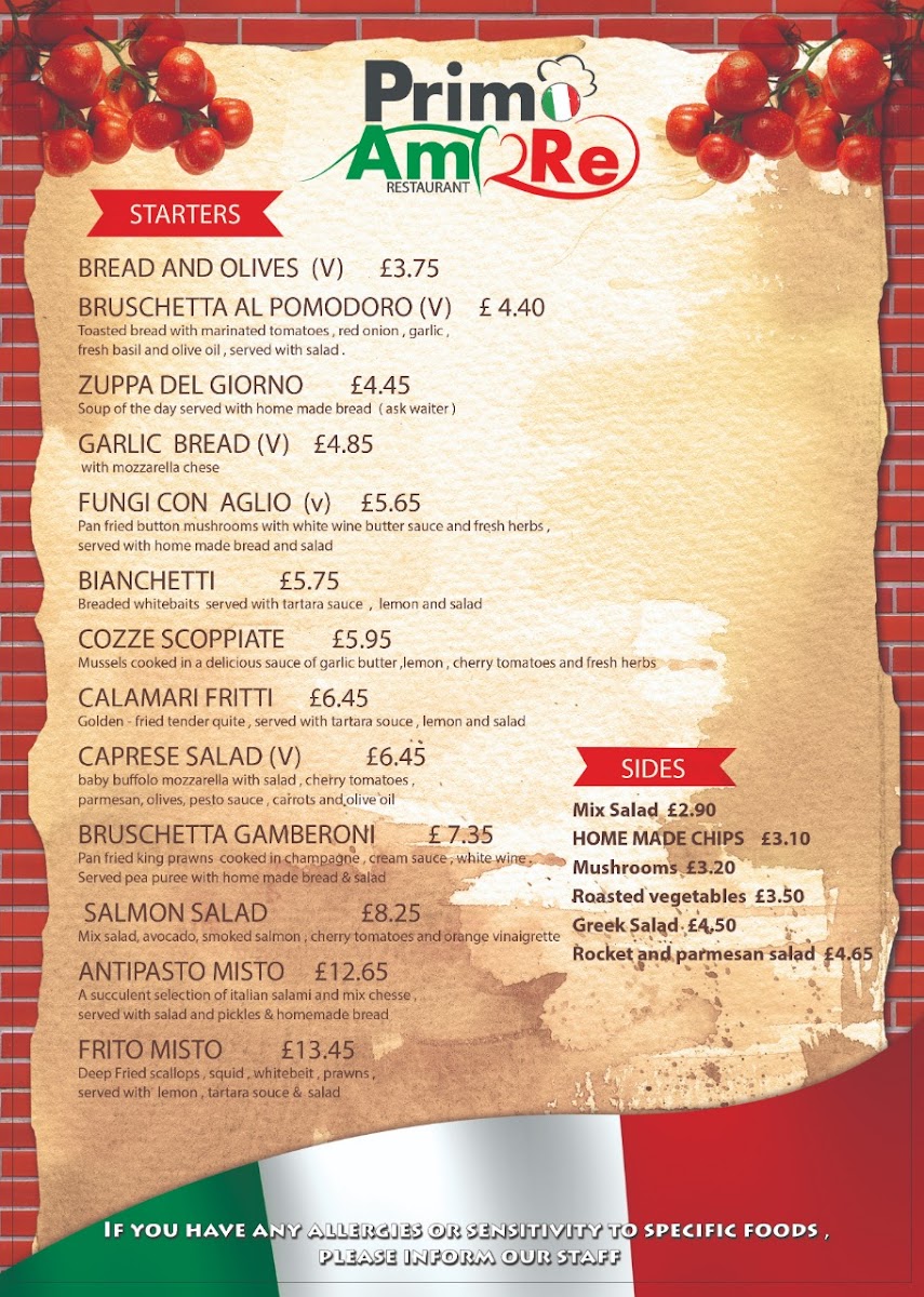 Primo Amore Italian Restaurant Mold Photo Menu 3
