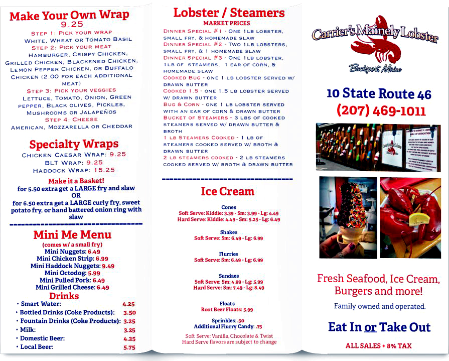 Carrier's Mainely Lobster Photo Menu 2
