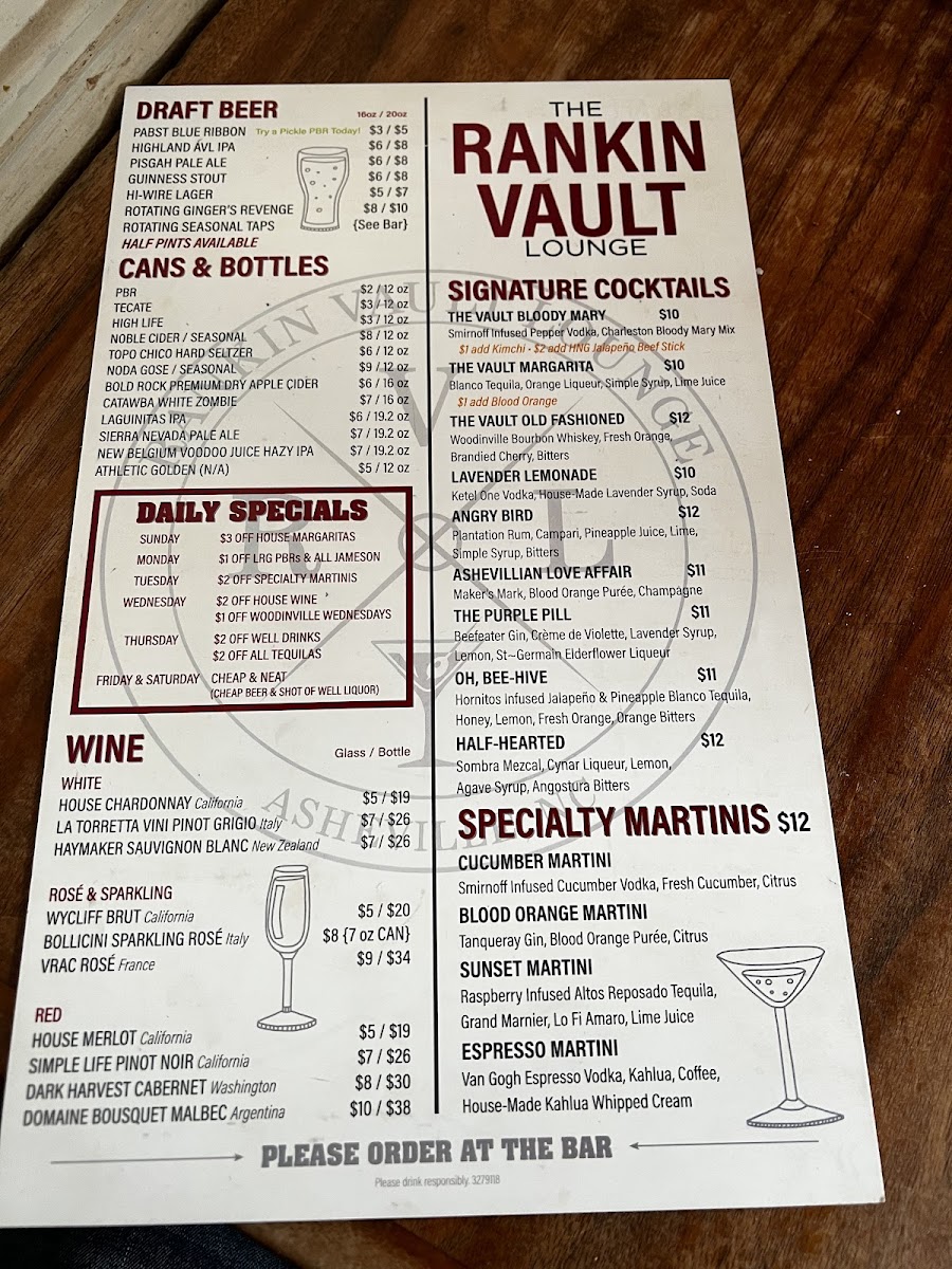 Rankin Vault Cocktail Lounge Photo Menu 1
