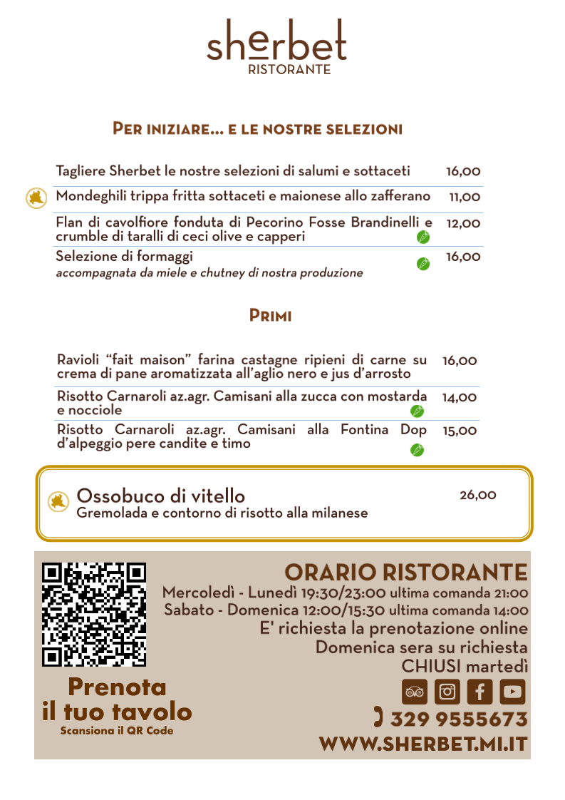 SHERBET RISTORANTE Photo Menu 1