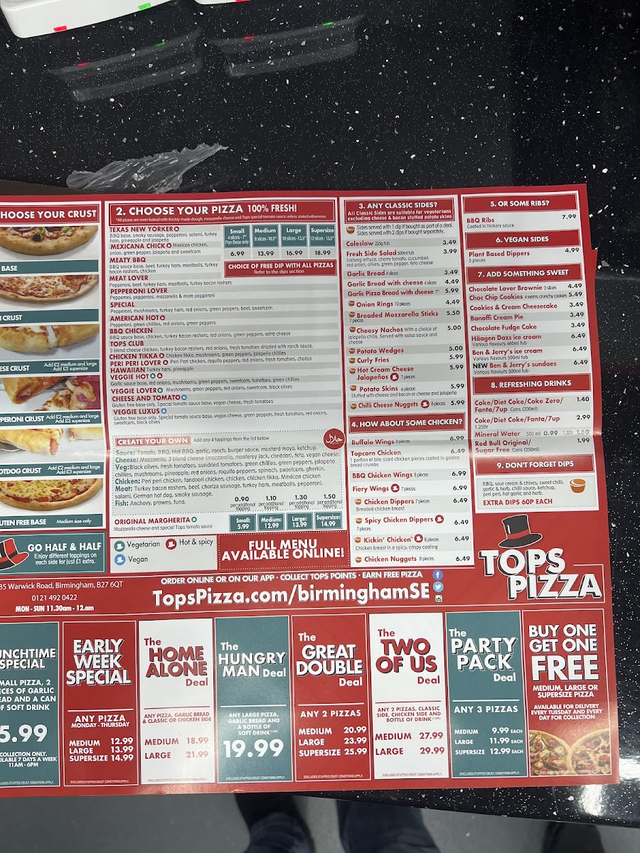 Tops Pizza Birmingham SE Photo Menu 2