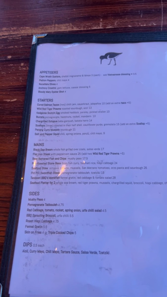 The Oystercatcher Photo Menu 1