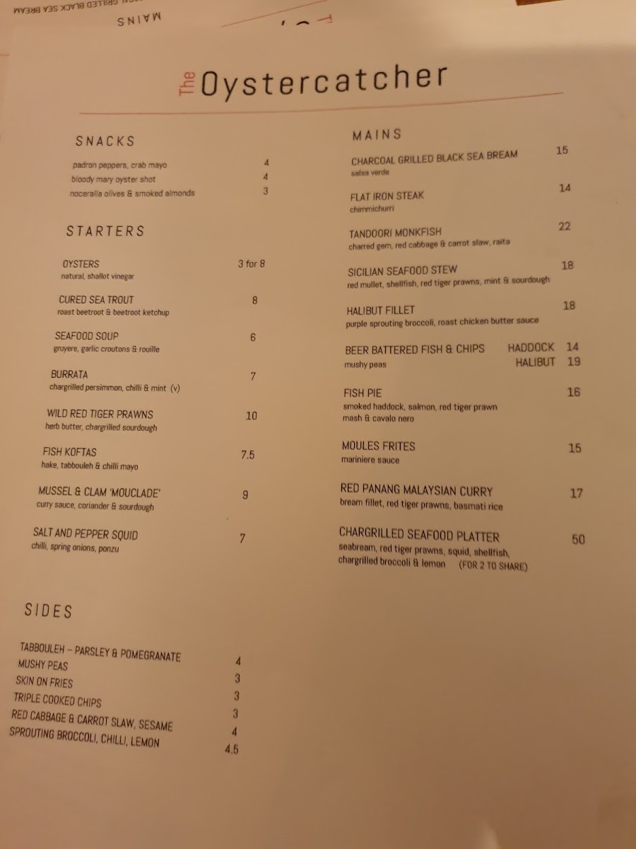 The Oystercatcher Photo Menu 10