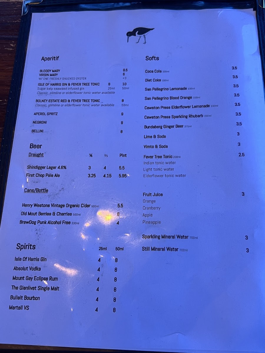 The Oystercatcher Photo Menu 2