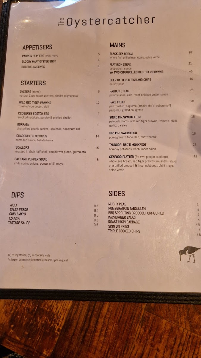 The Oystercatcher Photo Menu 5