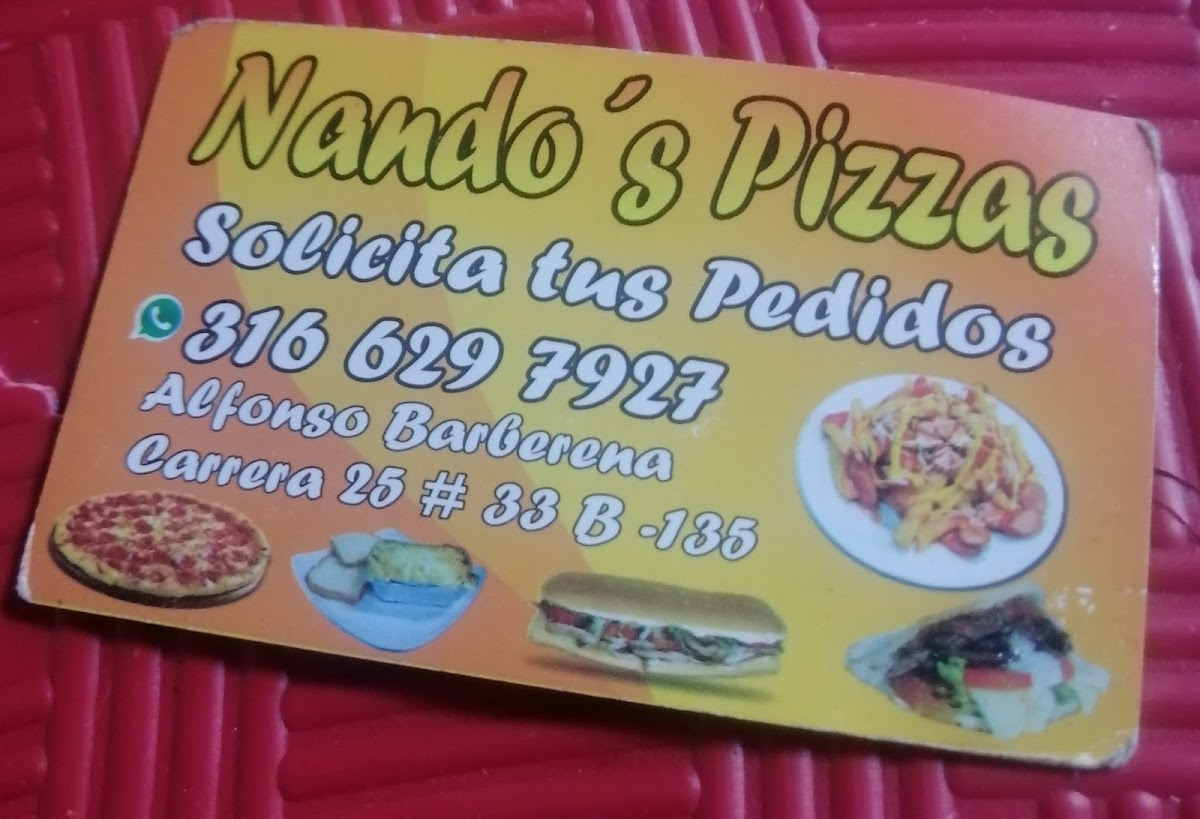 Nando's Pizzas Salchipizzas Photo Menu 1