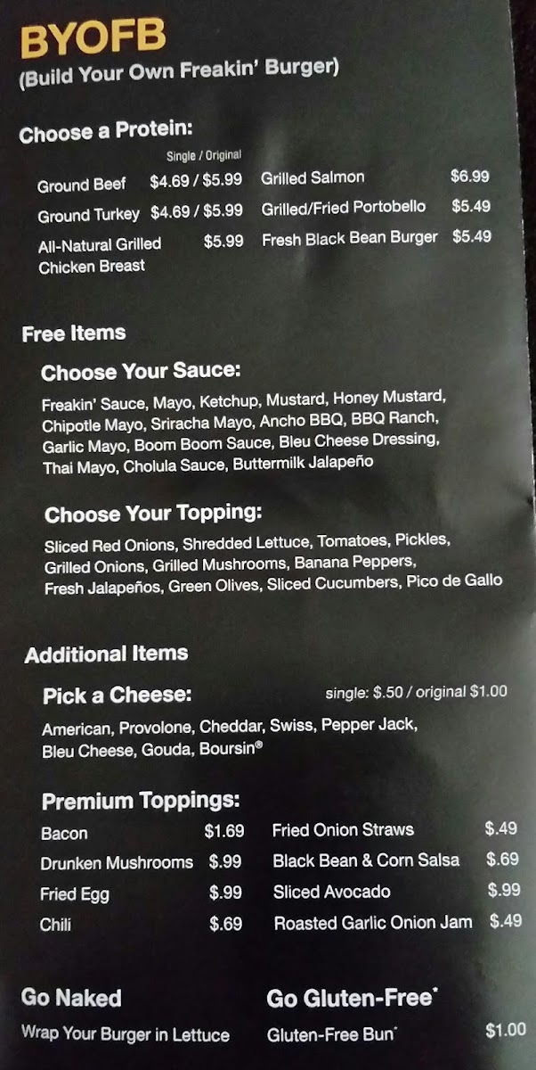 Freakin' Unbelievable Burgers Photo Menu 4