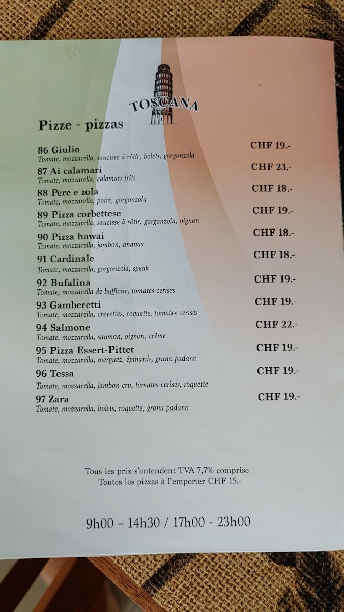 Restaurant & Pizzeria Toscana Photo Menu 2