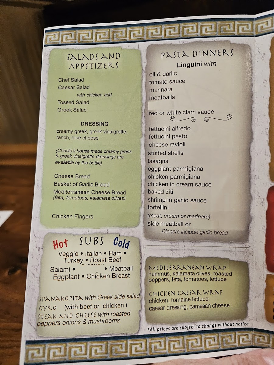 Christos' Pizza and Pasta Photo Menu 1