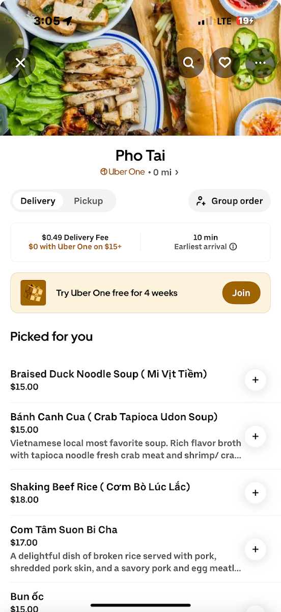 Pho Tai Photo Menu 3