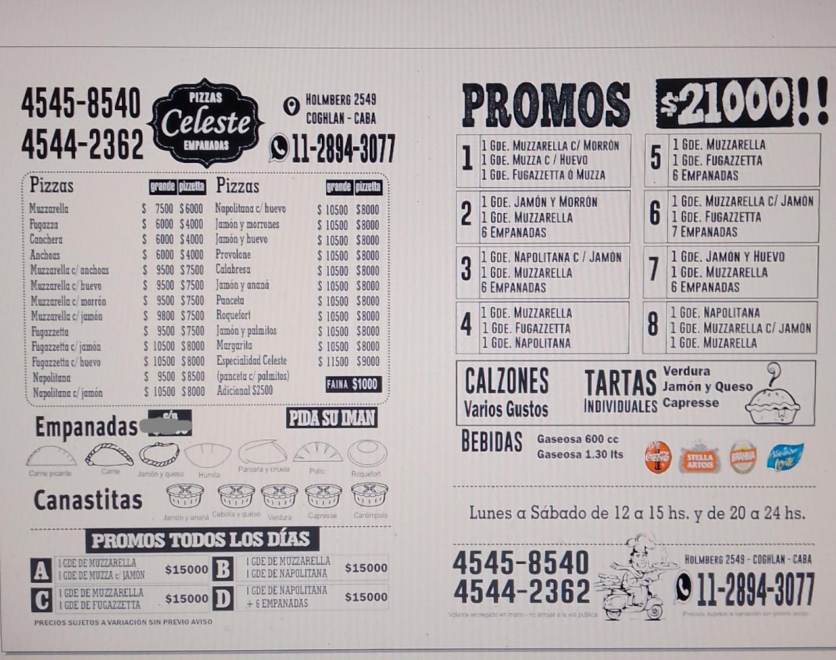 Pizzería Celeste en Coghlan Photo Menu 1