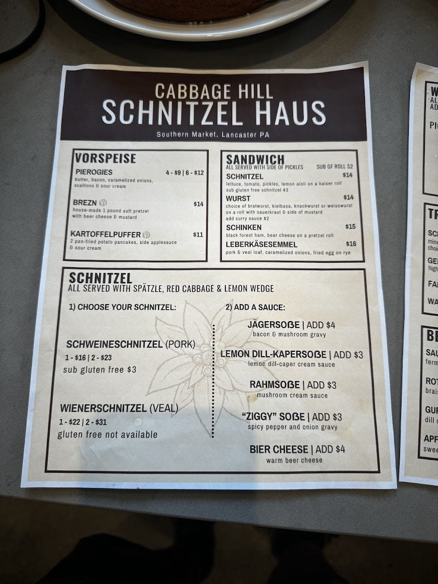 Cabbage Hill Schnitzel Haus Photo Menu 3