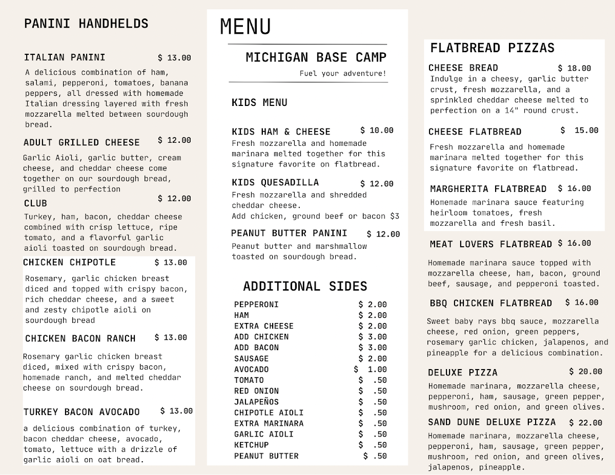 Michigan Base Camp Photo Menu 3