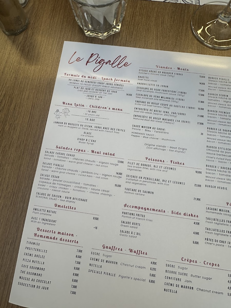 Le Pigalle Photo Menu 1