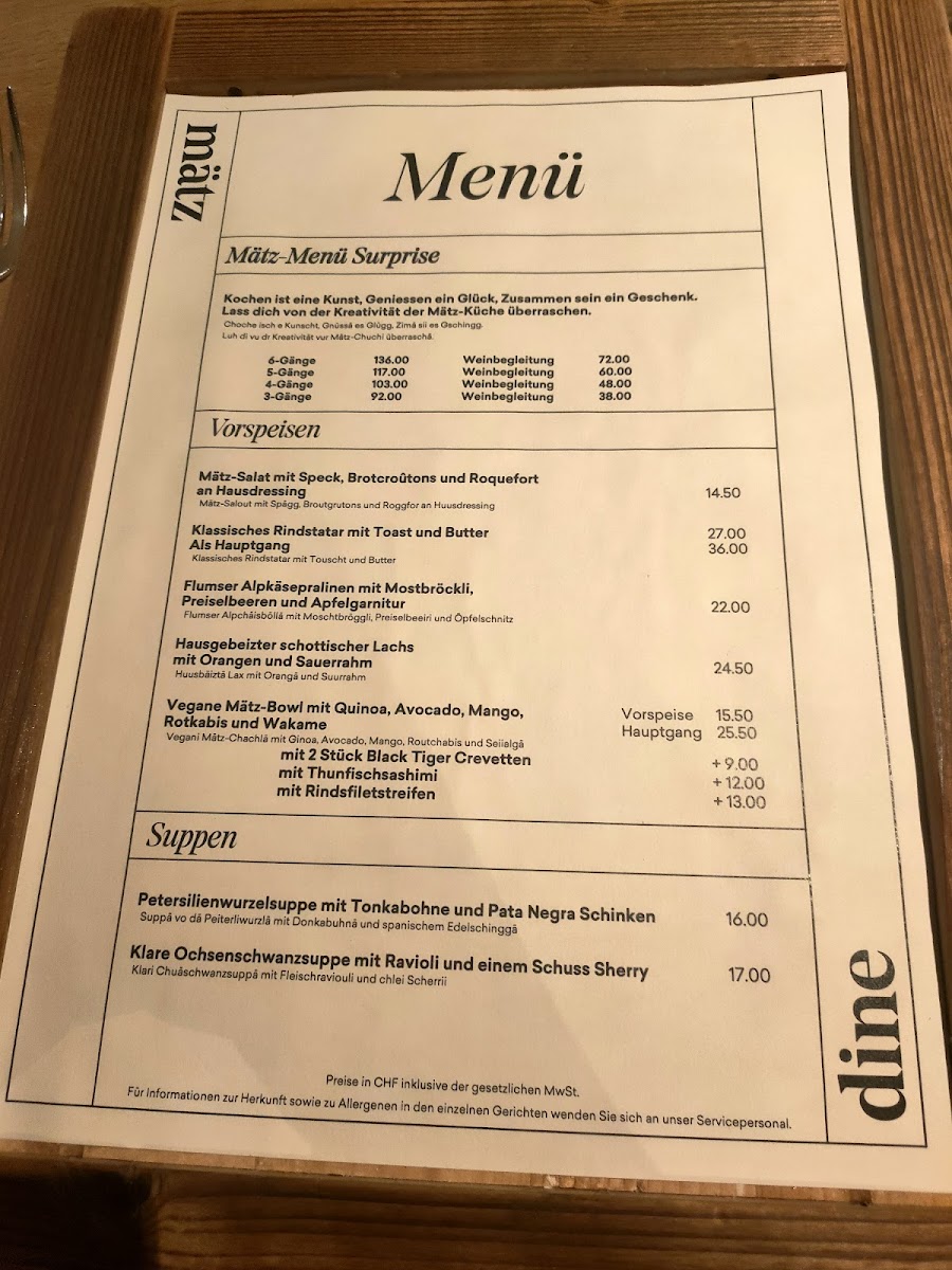 Mätz Dine Photo Menu 1