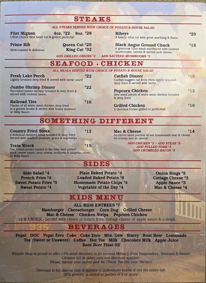 Whistle Stop Restaurant Photo Menu 1