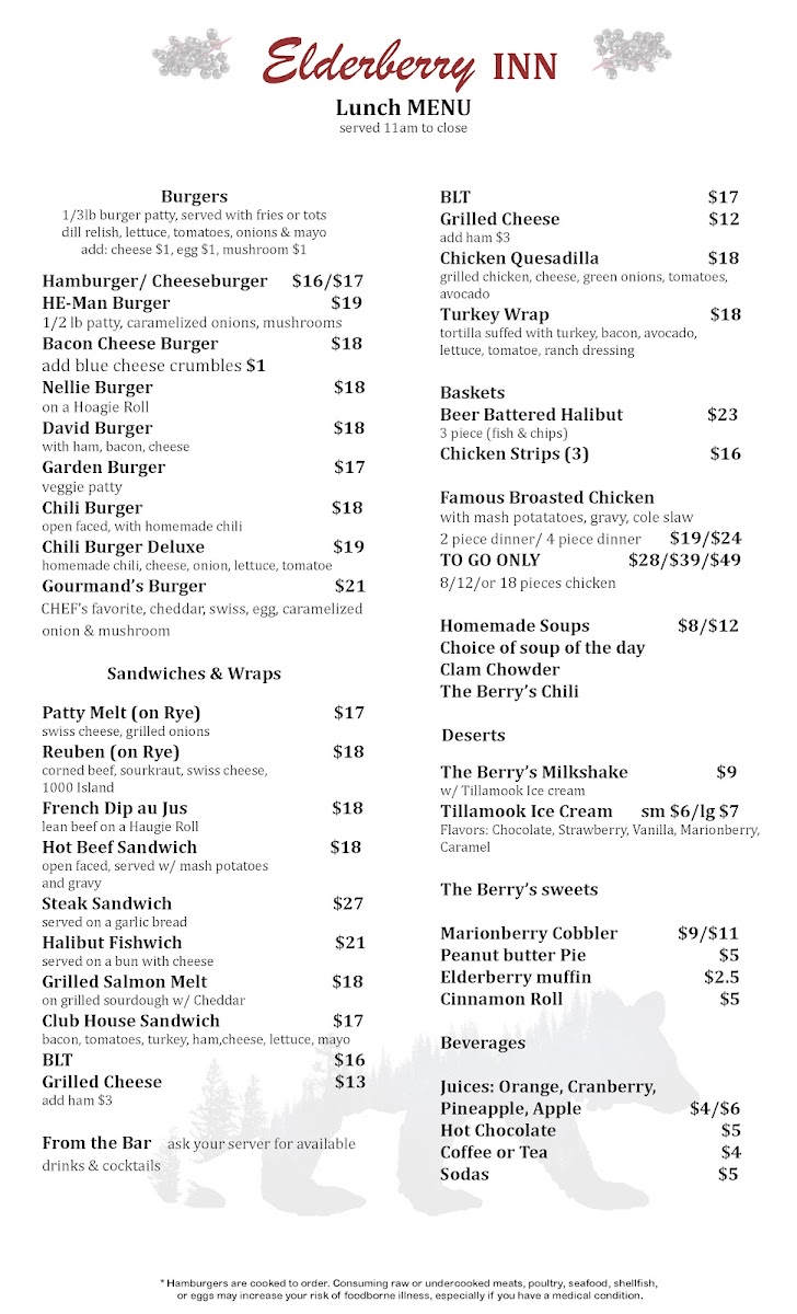Elderberry Inn Photo Menu 1