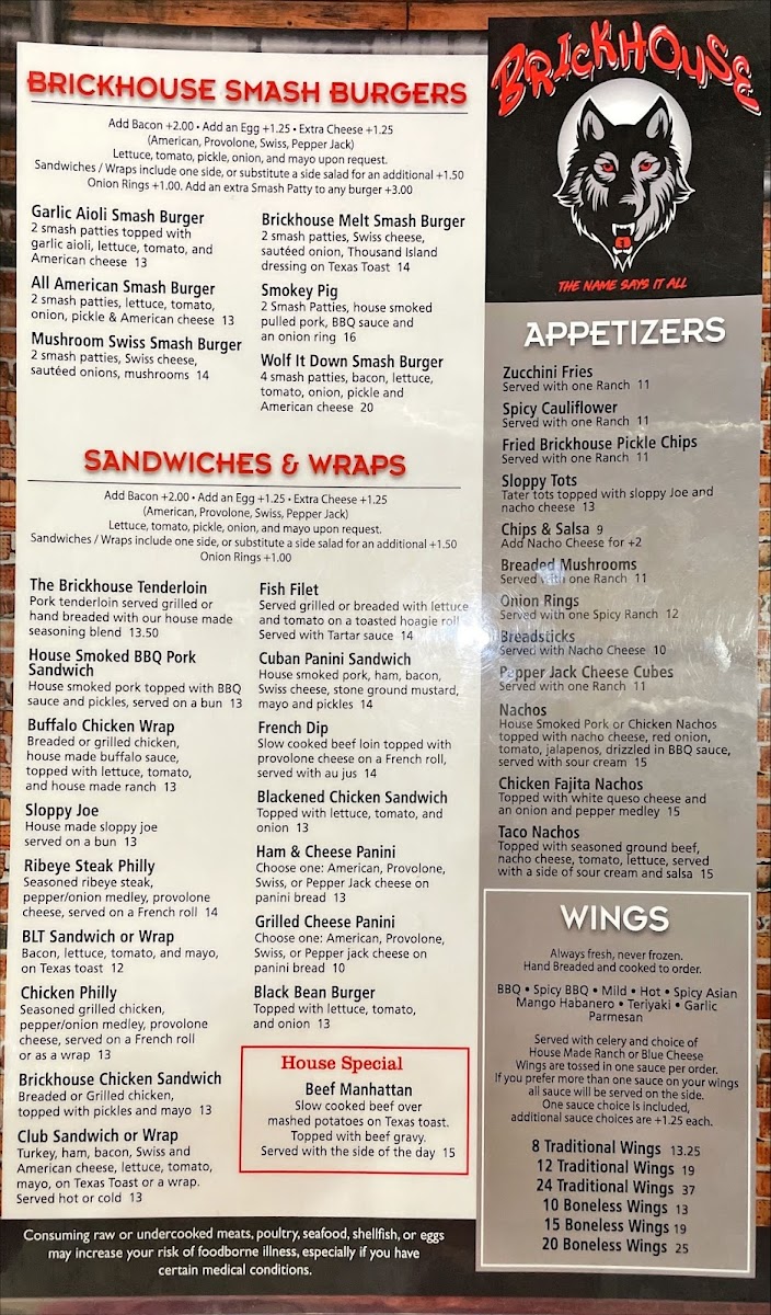 Sugar Creek Brickhouse Photo Menu 1