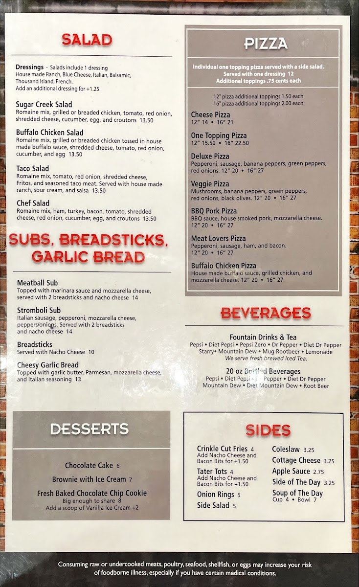 Sugar Creek Brickhouse Photo Menu 2