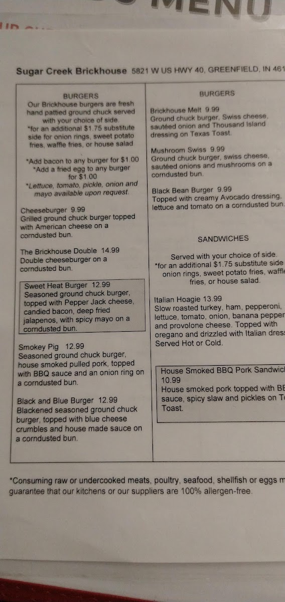 Sugar Creek Brickhouse Photo Menu 4