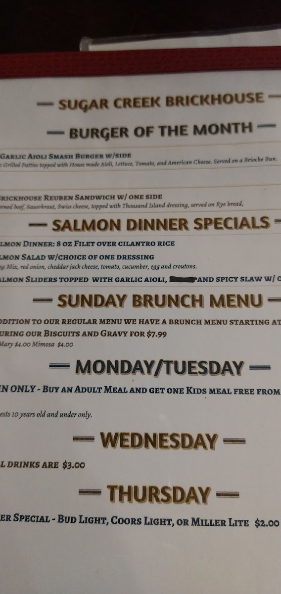 Sugar Creek Brickhouse Photo Menu 7