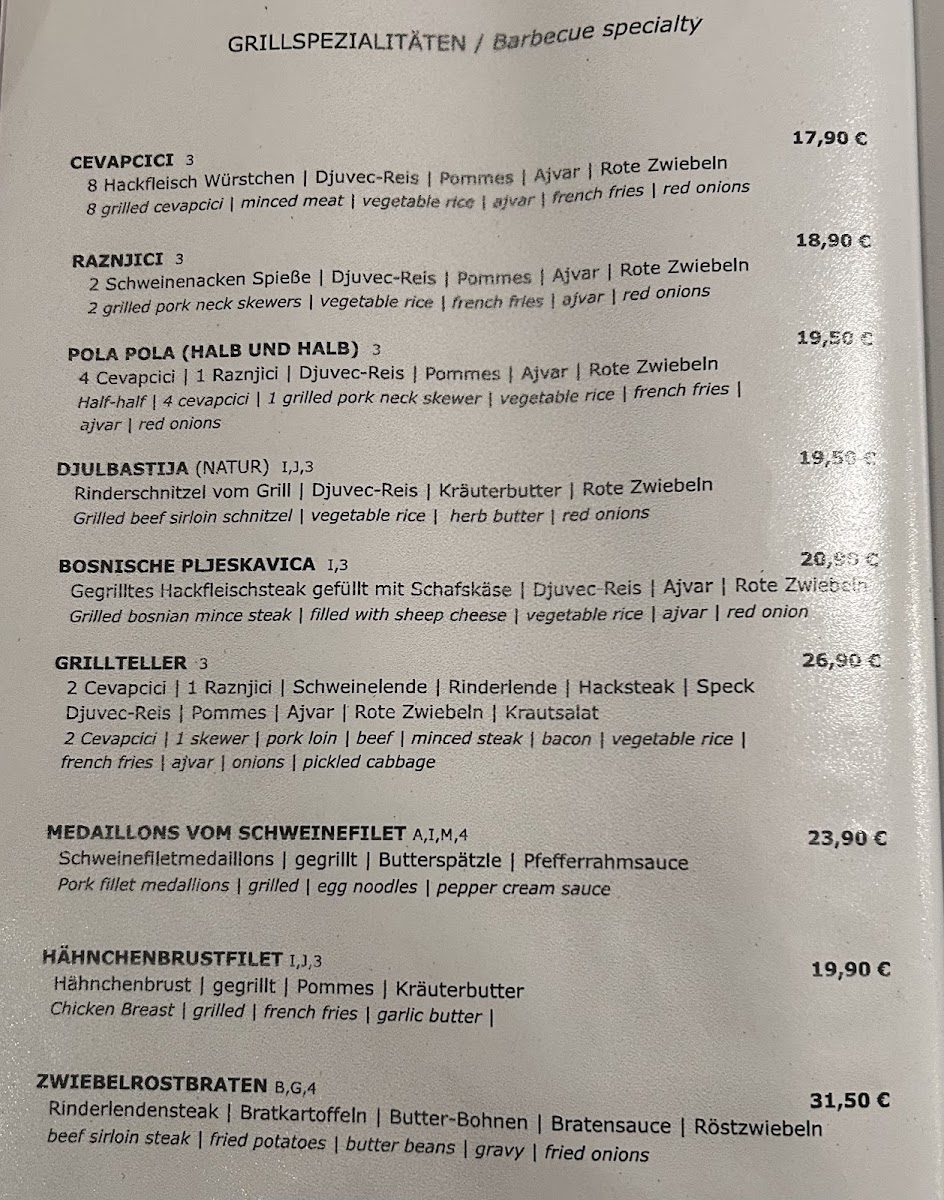BOSNA Restaurant 'Metzgerstubn' Photo Menu 1