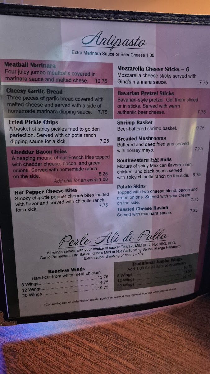 Gina's Italian Kitchen & Tavern Photo Menu 1