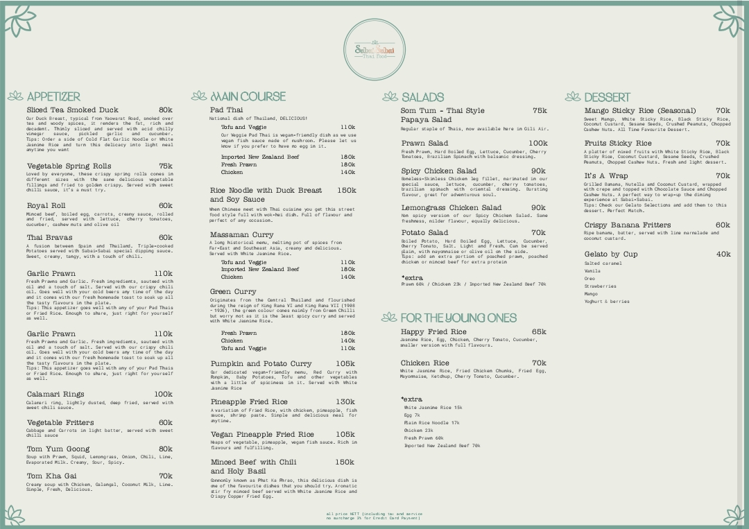 Sabai Sabai Photo Menu 1