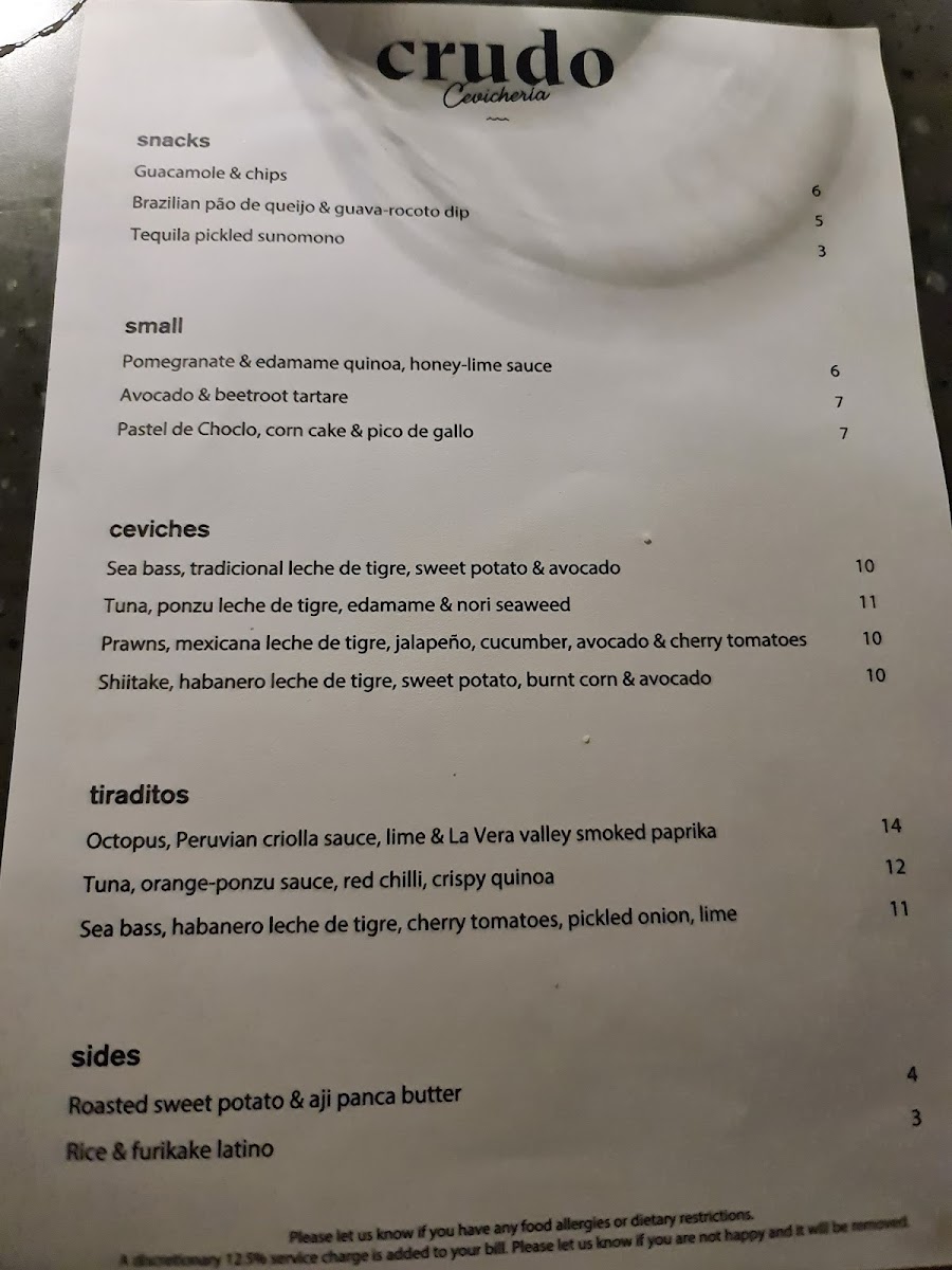 Crudo Hackney Photo Menu 2