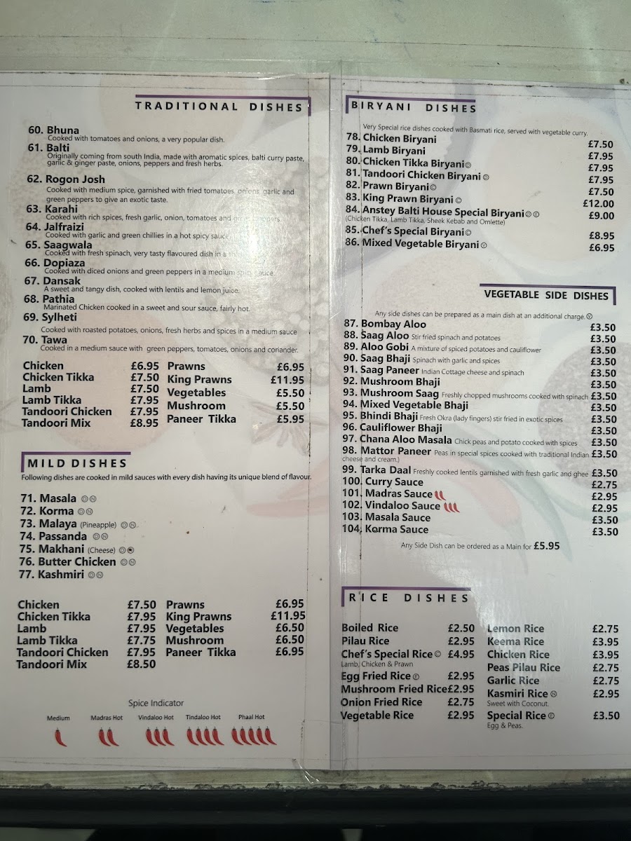 Anstey Balti House Photo Menu 1