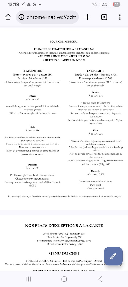 La Marmite - restaurant français Photo Menu 10