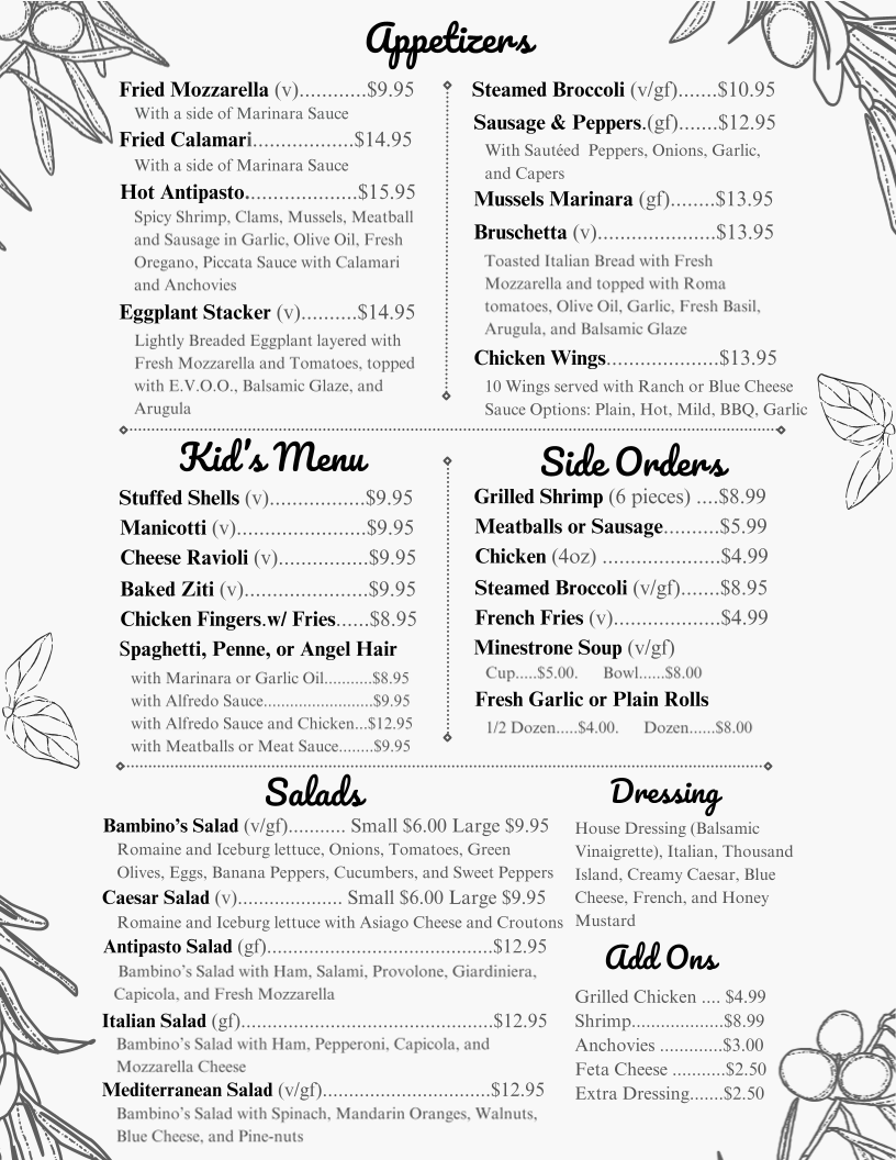 Bambino's Bistro Photo Menu 1