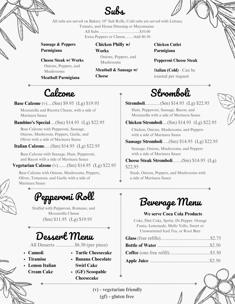 Bambino's Bistro Photo Menu 3