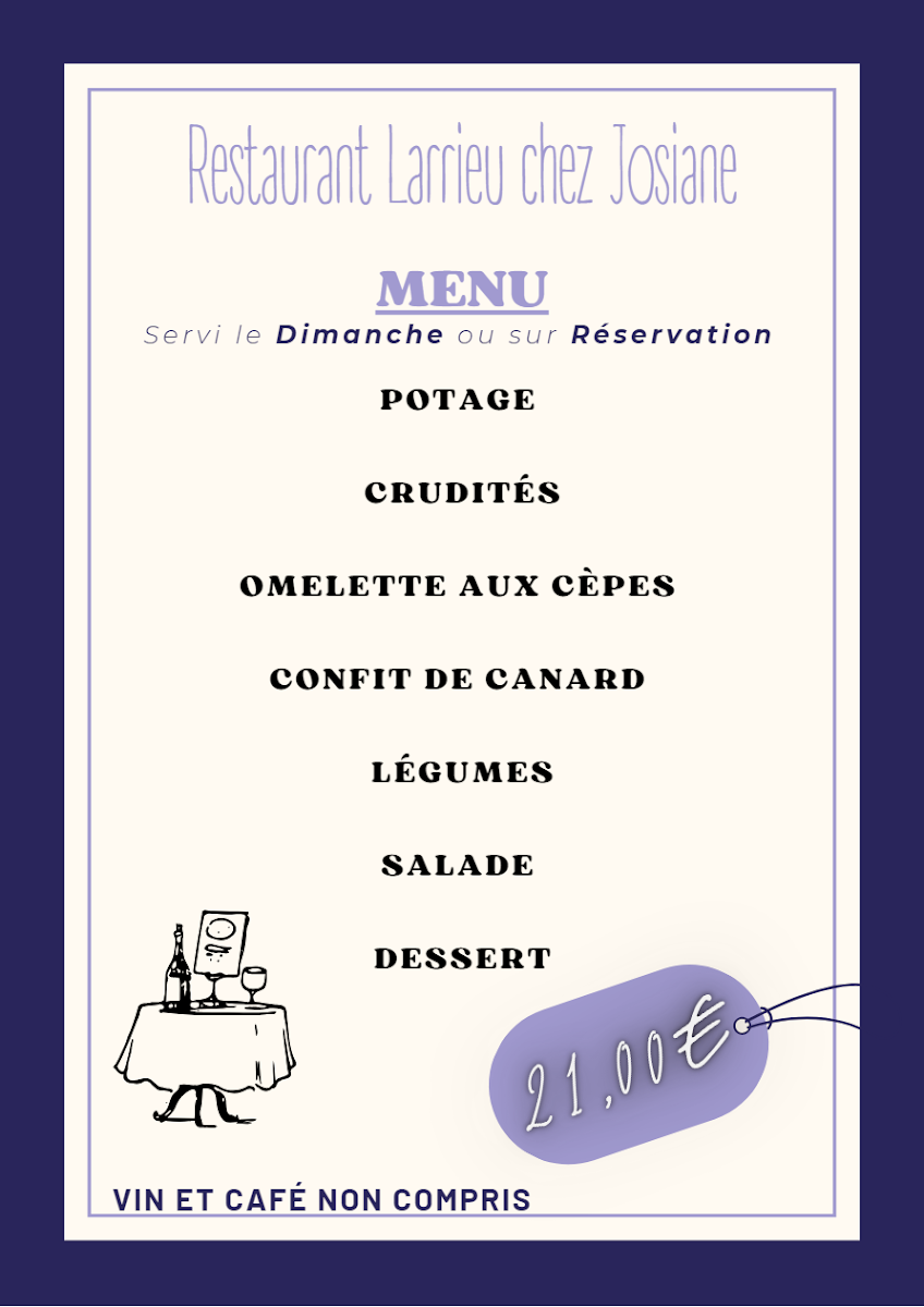 Restaurant Larrieu Chez Josiane Photo Menu 1