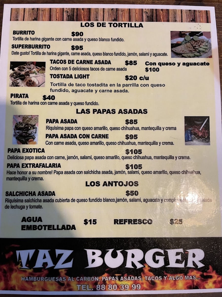 Taz Burger Photo Menu 1